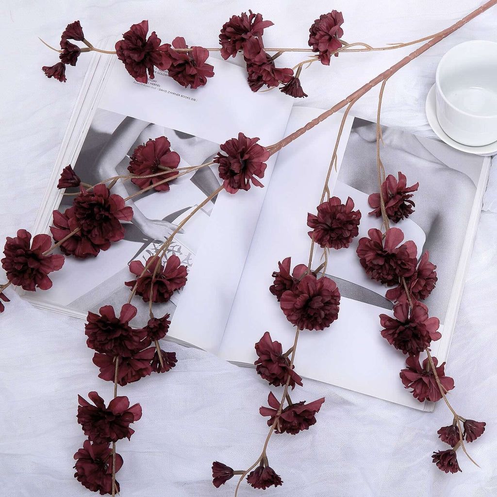 2 Branches 42" Tall Burgundy Artificial Silk Carnation Flower Stems