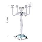 5 Arm Crystal Glass Candelabra Clear- Exquisite Decorative Taper Candle Holder Table Centerpiece for Grand Celebrations 27"