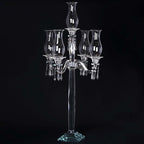5 Arm Crystal Glass Taper Candle Holder Candelabra, Luxurious Table Centerpiece With Chandelier Chains 40"