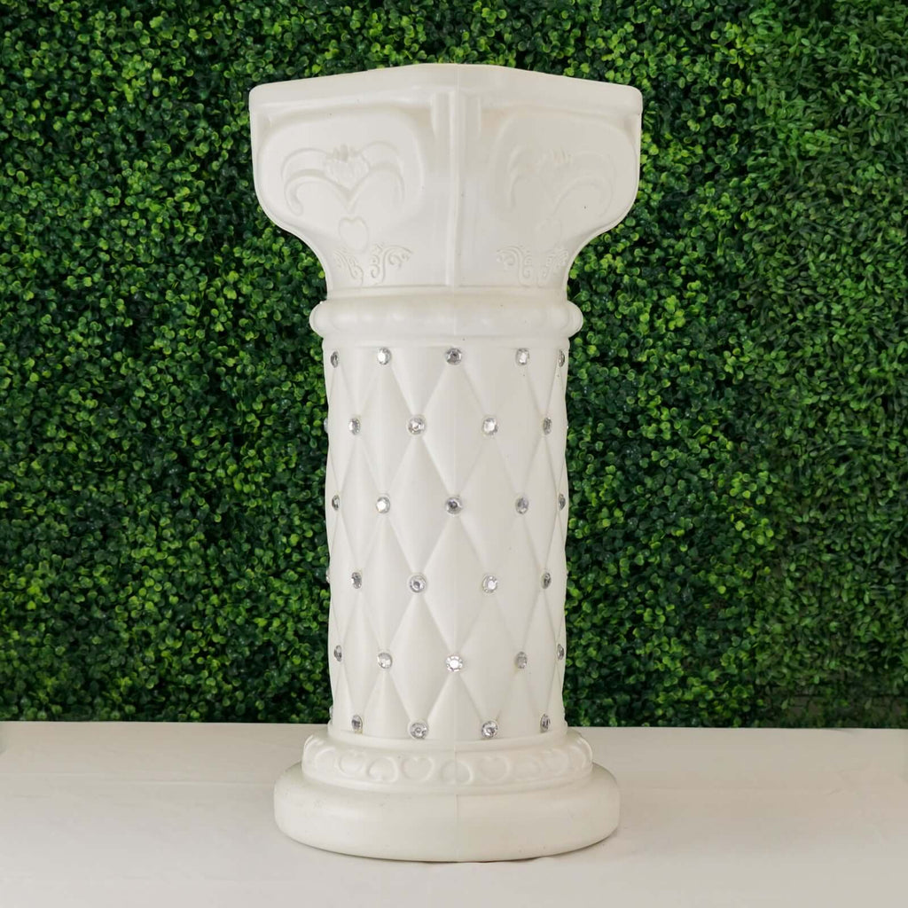 2 Pack White Crystal Beaded Pedestal Stand French Inspired Pillar With 10mm Crystal Studs - 25" Tall PVC