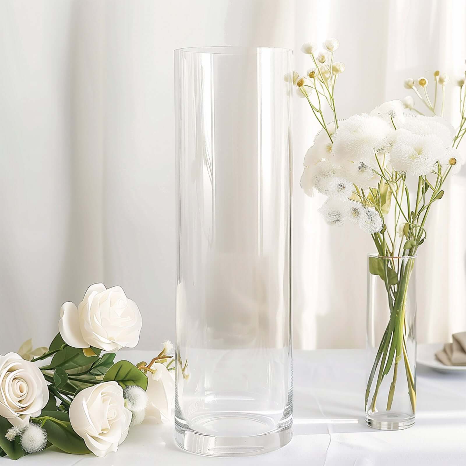 6-Pack Glass Flower Vases Cylinder Design Heavy Duty Clear - Stylish Centerpieces for Weddings 14"