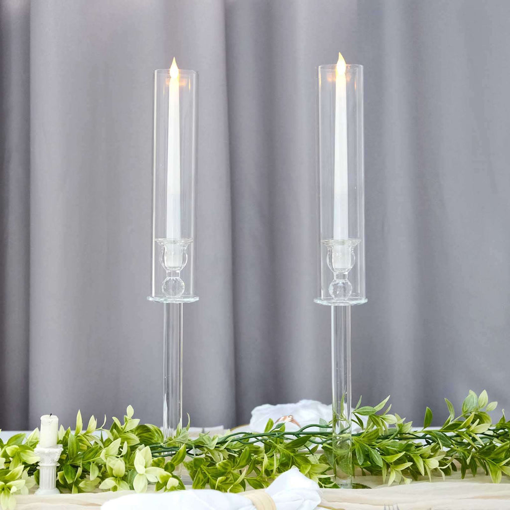 2-Pack Crystal Glass Hurricane Taper Candle Holders, Tall Decorative Candle Stands Clear Cylinder Chimney Tubes 22"