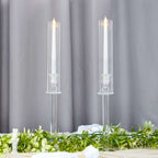 2-Pack Crystal Glass Hurricane Taper Candle Holders, Tall Decorative Candle Stands Clear Cylinder Chimney Tubes 22"