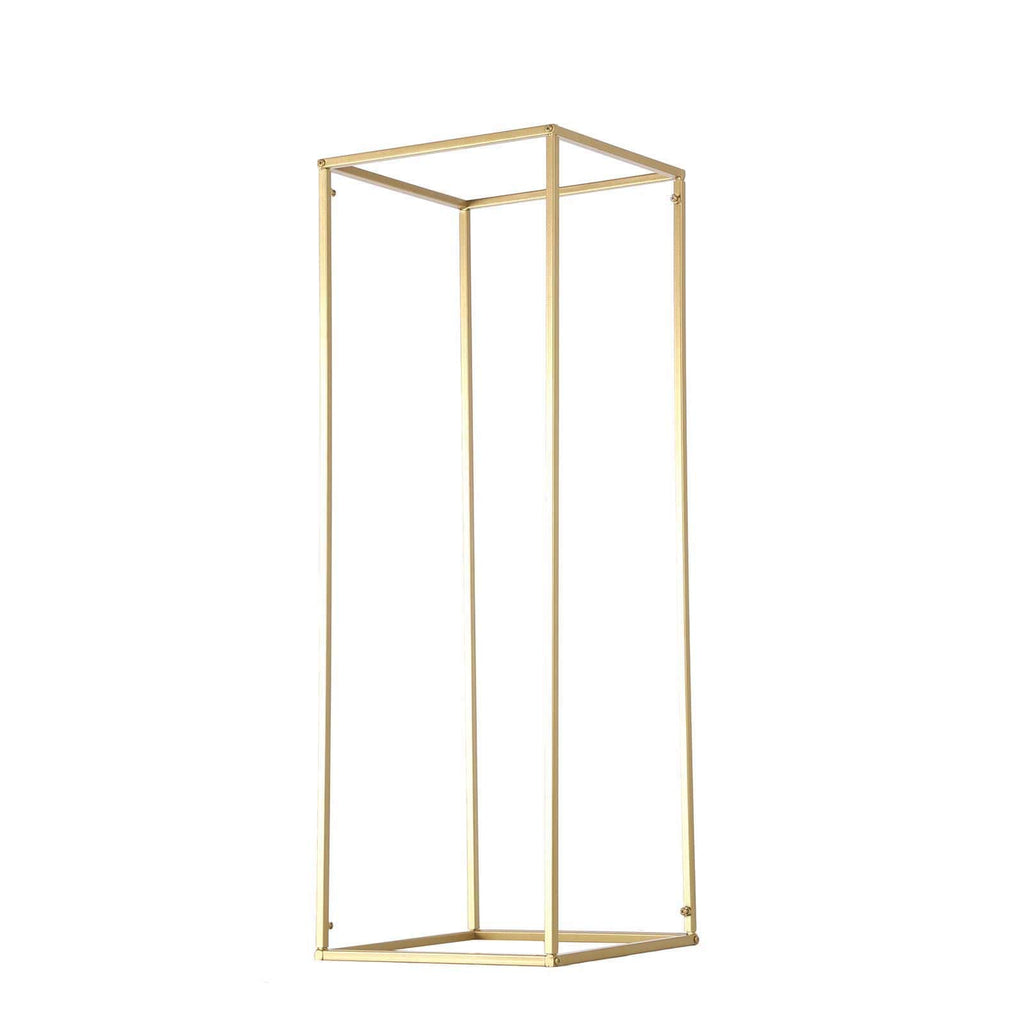 2-Pack Wedding Flower Stand Gold Metal Geometric Column Frame Rectangular - Versatile Floral Pedestal for Sophisticated Arrangements 32"