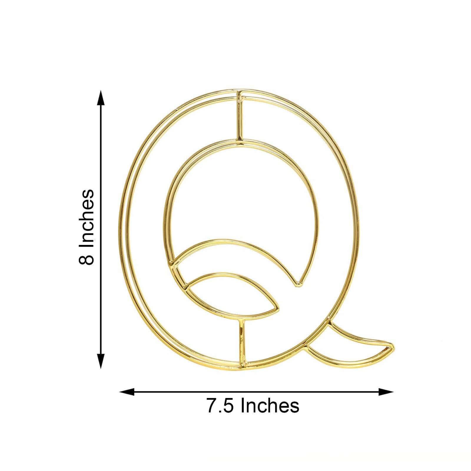 8" Tall Gold Freestanding 3D Decorative Wire Letter, Wedding Centerpiece - Q