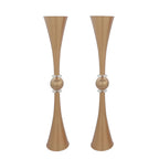 2 Pack 31" Shiny Gold Crystal Embellishment Trumpet Flower Vase, Reversible Plastic Table Centerpiece