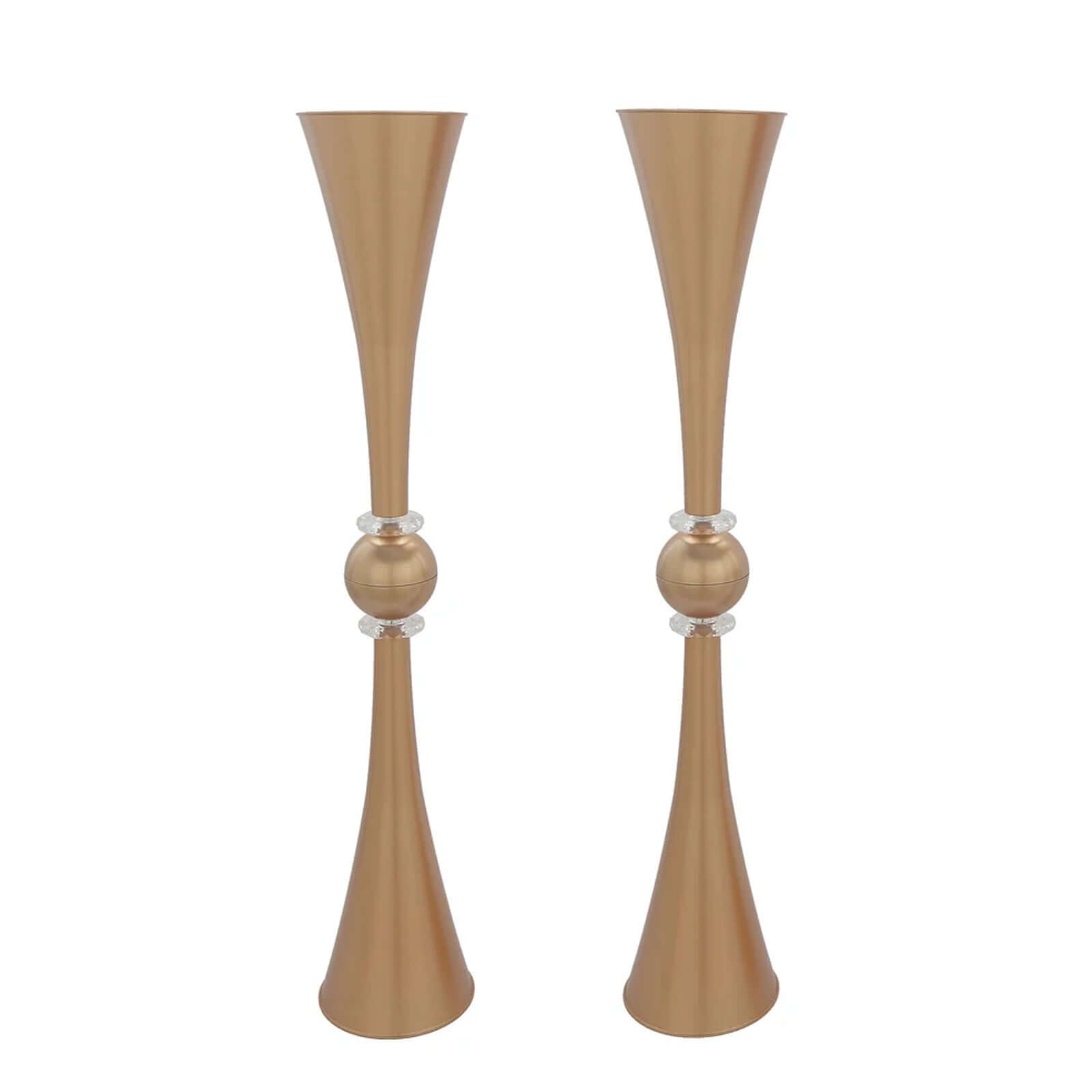 2 Pack 31" Shiny Gold Crystal Embellishment Trumpet Flower Vase, Reversible Plastic Table Centerpiece
