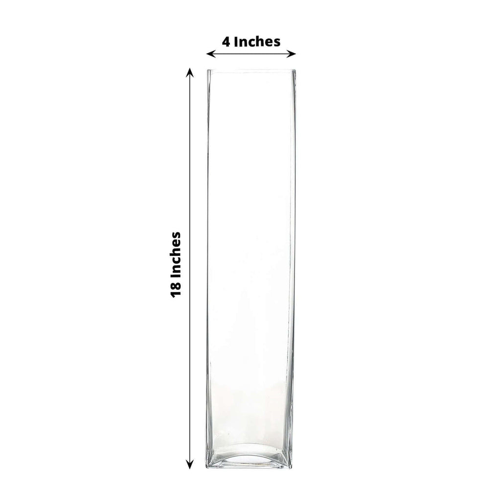 6-Pack Glass Cylinder Vases Square Clear - Durable Heavy Duty Floral Centerpieces for Weddings 18"