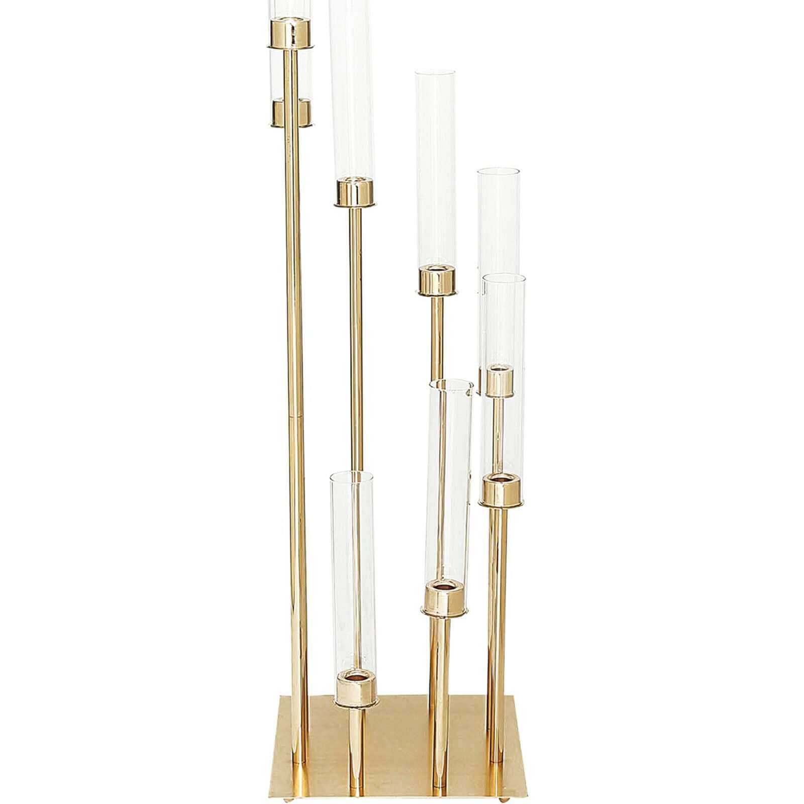 8 Arm Cluster Taper Candle Holder Gold - Stunning Large Candle Arrangement With Clear Glass Shades for Grand Banquets & Celebrations 42"