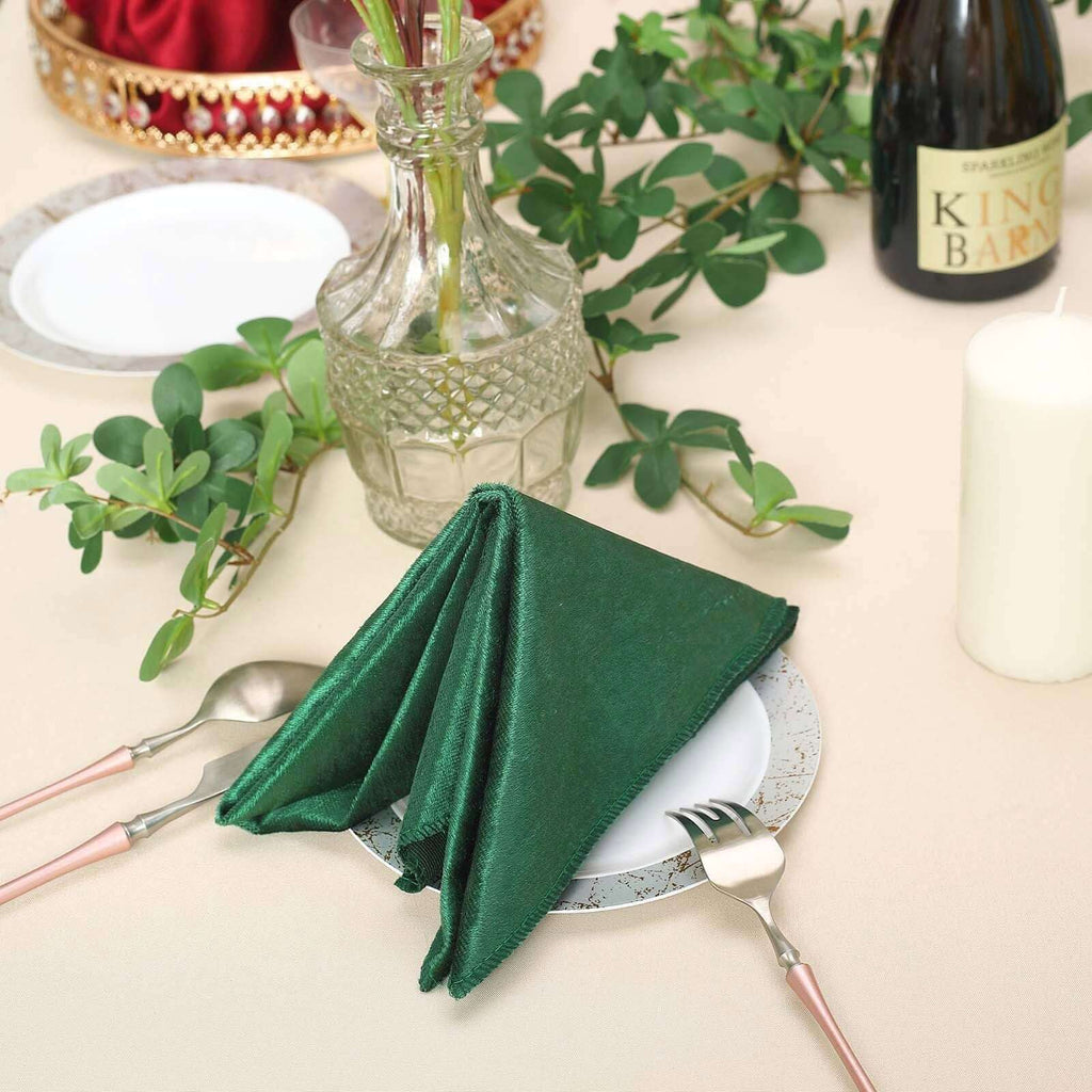 5 Pack Premium Velvet 20"x20" Napkins Hunter Emerald Green - Soft Sheen Finish Cloth Napkins