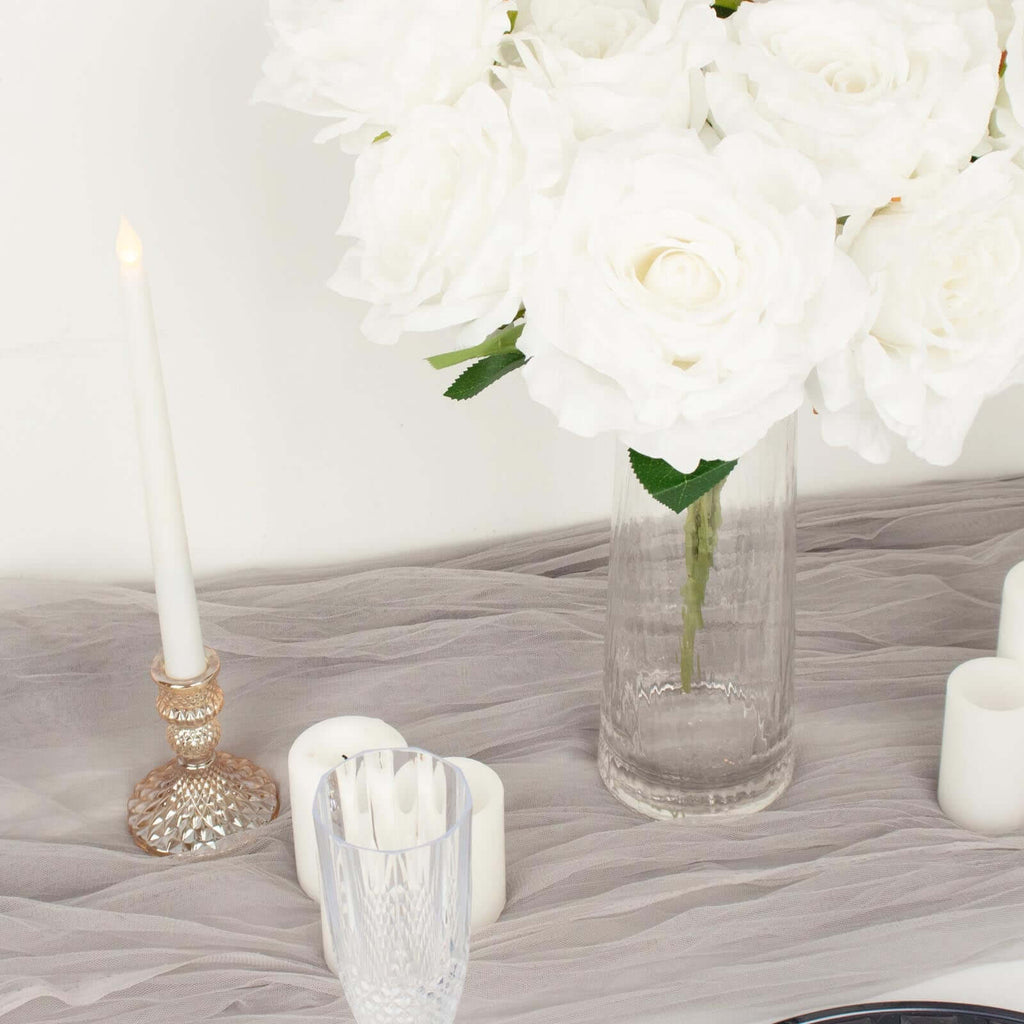 2 Bushes 17" White Premium Silk Jumbo Rose Flower Bouquet, High Quality Artificial Wedding Floral Arrangements