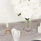 2 Bushes 17" White Premium Silk Jumbo Rose Flower Bouquet, High Quality Artificial Wedding Floral Arrangements