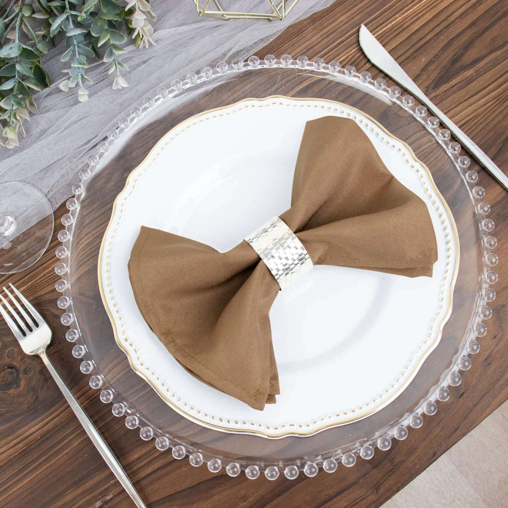 5 Pack Polyester 17"x17" Napkins Taupe - Durable & Wrinkle Resistant Dinner Napkins