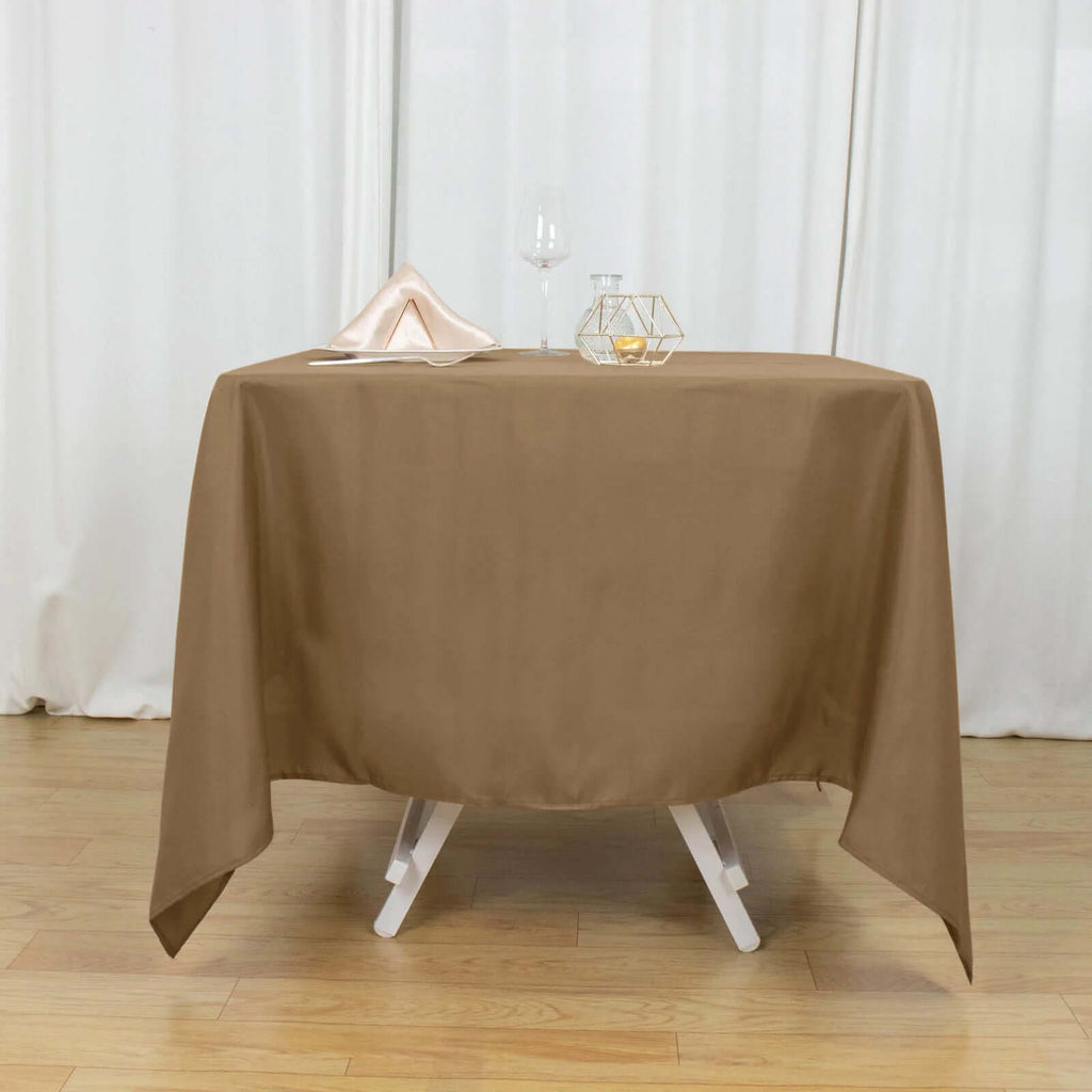 Polyester Square 70"x70" Tablecloth Taupe - Wrinkle-Resistant & Durable Table Cover