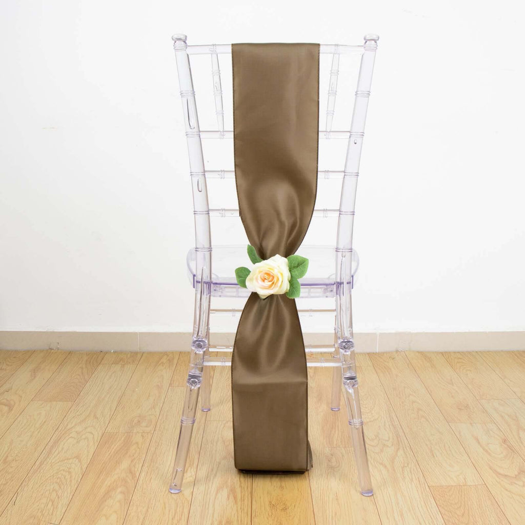 5 Pack Satin Chair Sashes Taupe - Durable Chair Bows with Shiny Finish 6"x106"