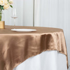 Satin 72"x72" Table Overlay Square Tablecloth Taupe - Smooth Finish Table Cover