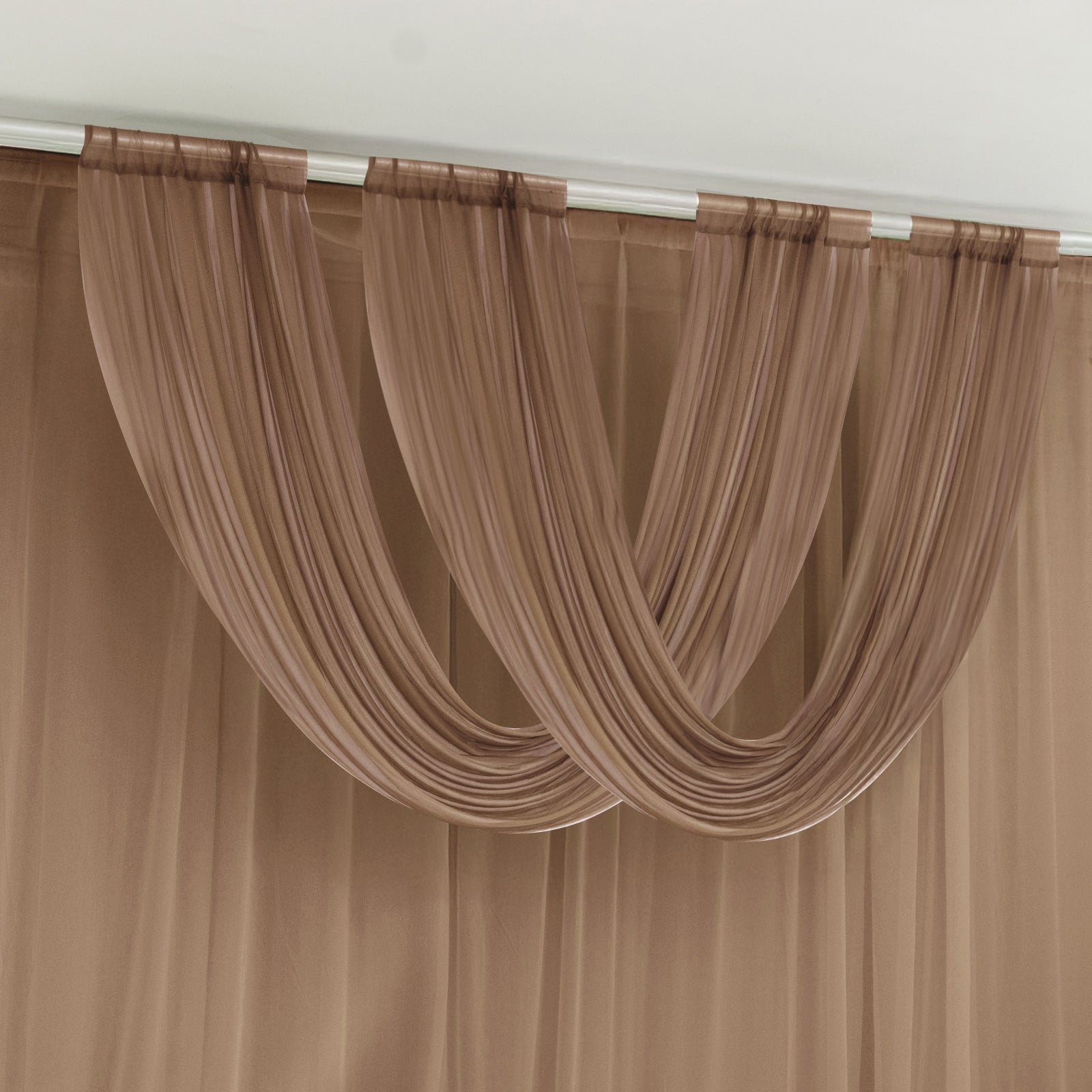 Taupe Sheer Chiffon Valance Curtain 4ft x 5ft â€“ Wedding Arch Drape with Rod Pocket, Voile Backdrop Panel - Bell Racket Store