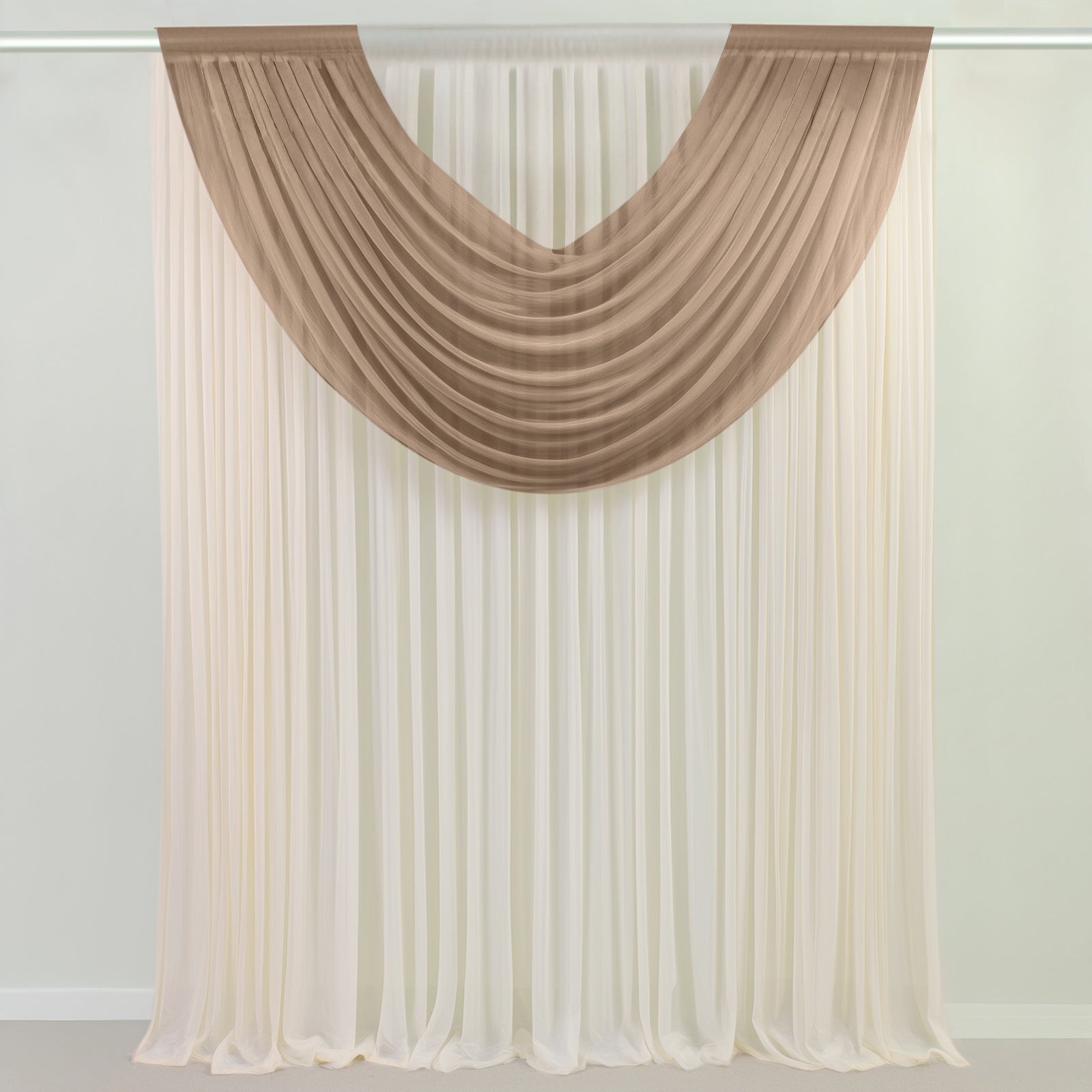 Taupe Sheer Chiffon Valance Curtain 4ft x 5ft â€“ Wedding Arch Drape with Rod Pocket, Voile Backdrop Panel - Bell Racket Store