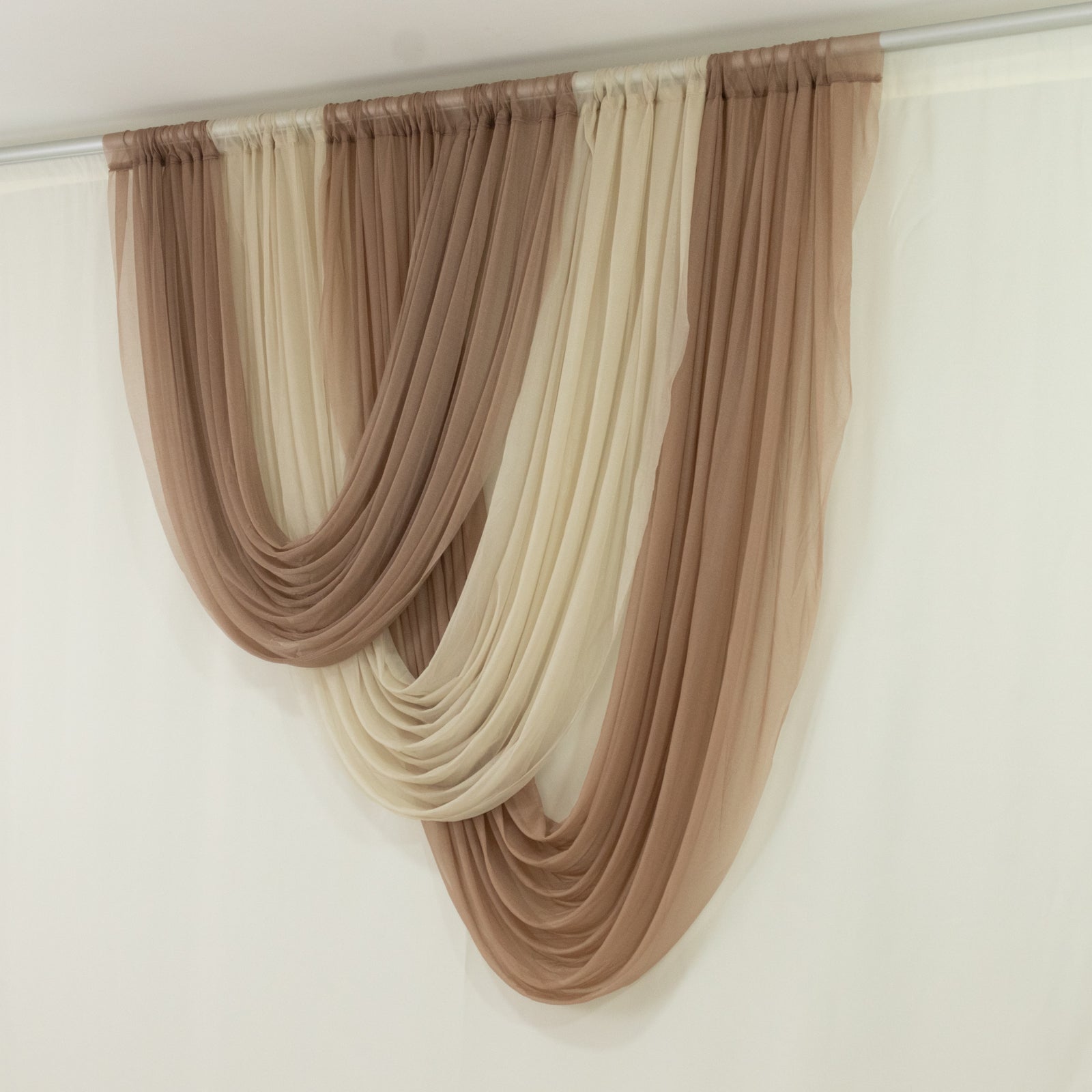 Taupe Sheer Chiffon Valance Curtain 4ft x 5ft â€“ Wedding Arch Drape with Rod Pocket, Voile Backdrop Panel - Bell Racket Store