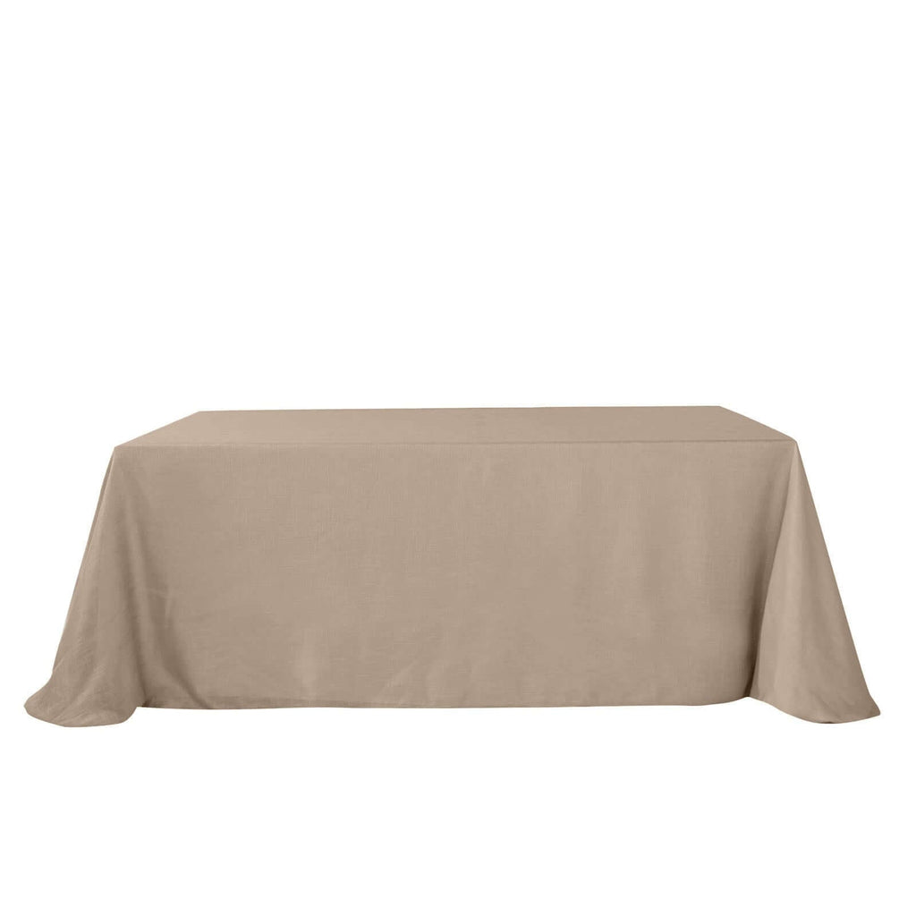 Faux Linen 90"x132" Rectangular Tablecloth Taupe - Slubby Texture Wrinkle-Resistant Seamless Table Cover