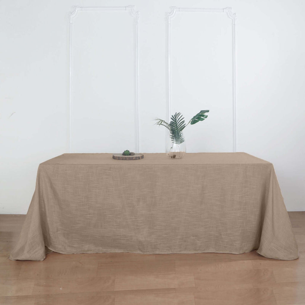 Faux Linen 90"x156" Rectangular Tablecloth Taupe - Slubby Texture Wrinkle-Resistant Seamless Table Cover