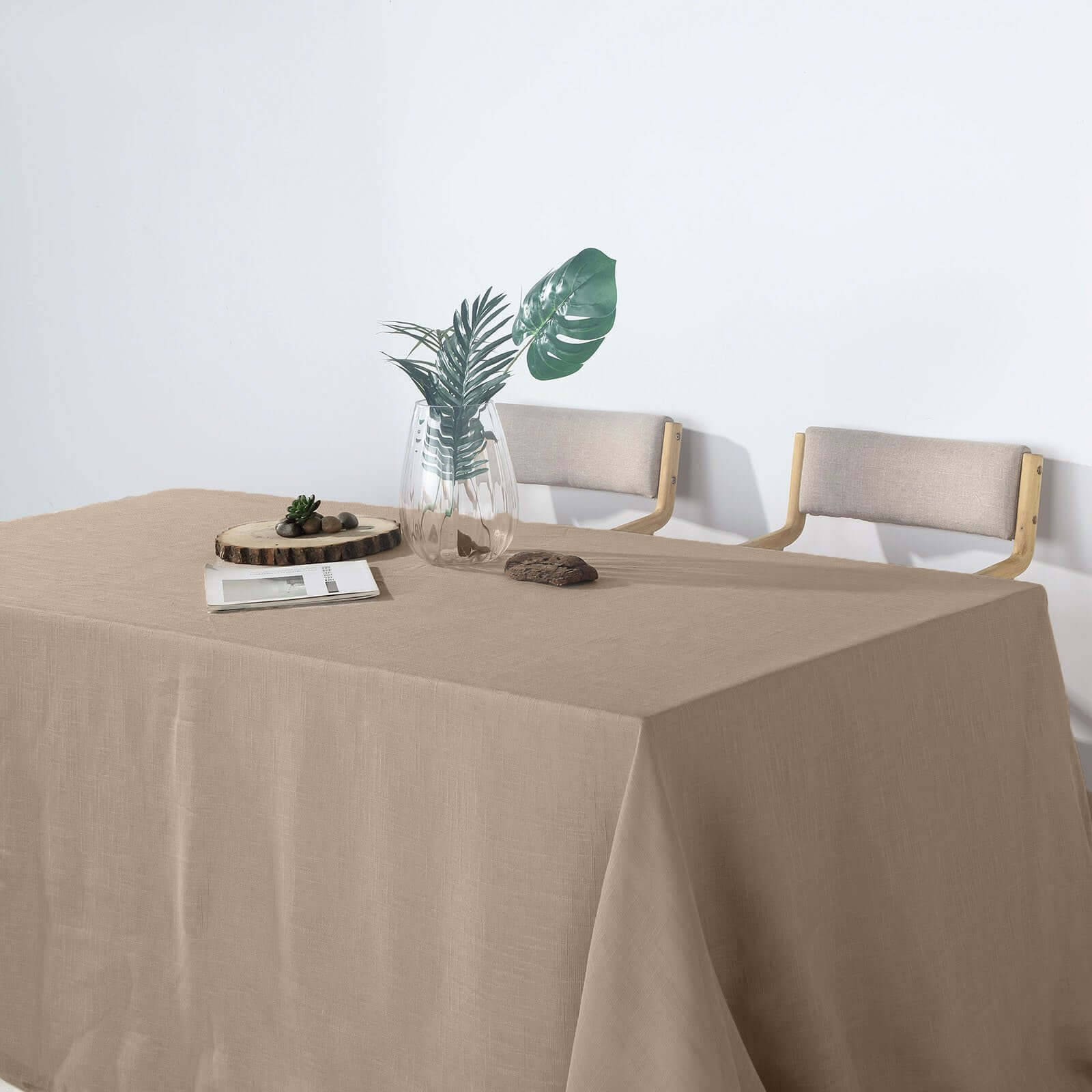 Faux Linen 90"x132" Rectangular Tablecloth Taupe - Slubby Texture Wrinkle-Resistant Seamless Table Cover