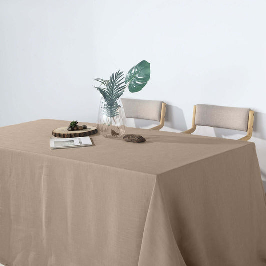 Faux Linen 90"x132" Rectangular Tablecloth Taupe - Slubby Texture Wrinkle-Resistant Seamless Table Cover