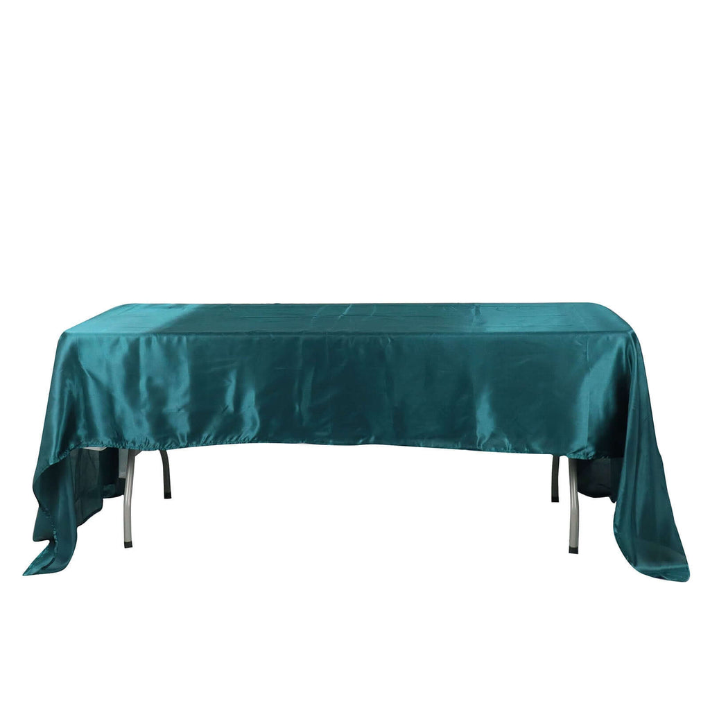 Satin Rectangular 60"x126" Tablecloth Peacock Teal - Smooth and Lustrous Table Cover