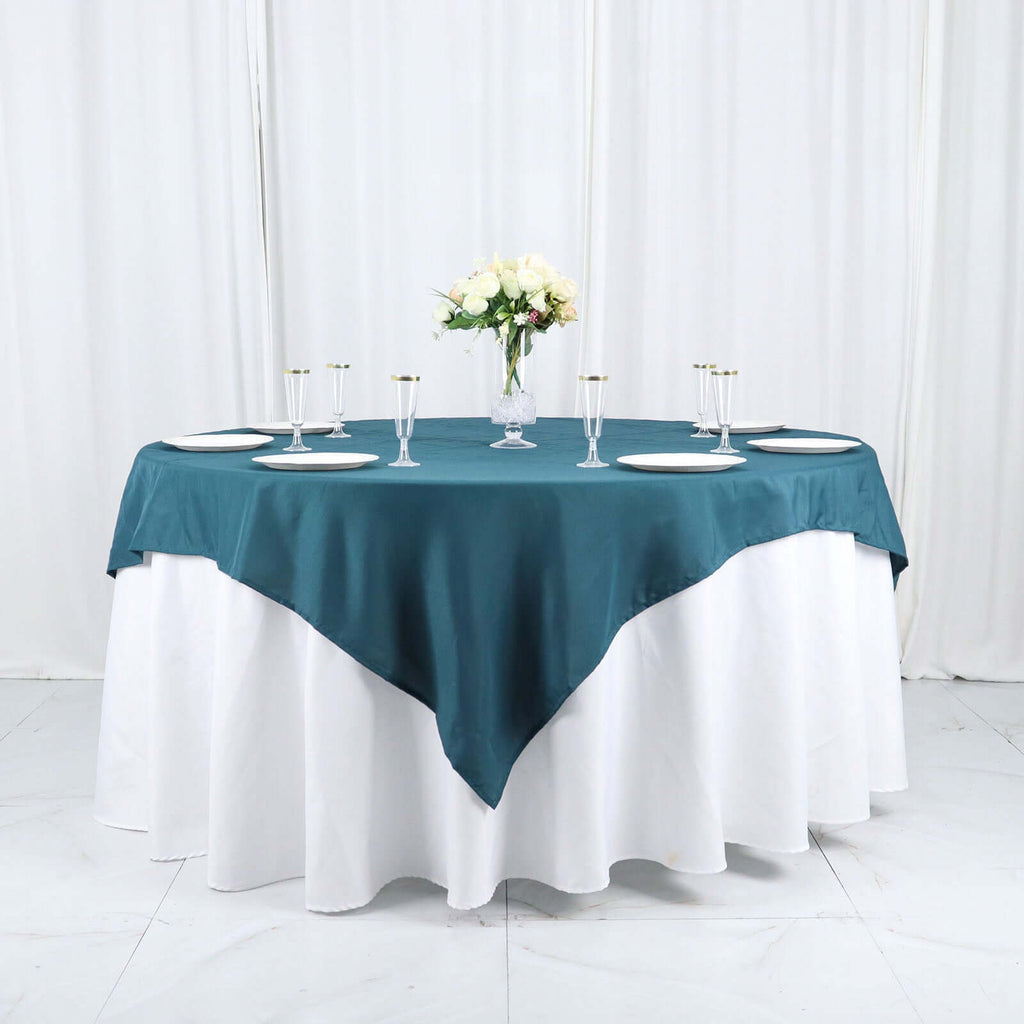 Polyester 70"x70" Table Overlay Square Tablecloth Peacock Teal - Wrinkle-Resistant & Durable Table Cover