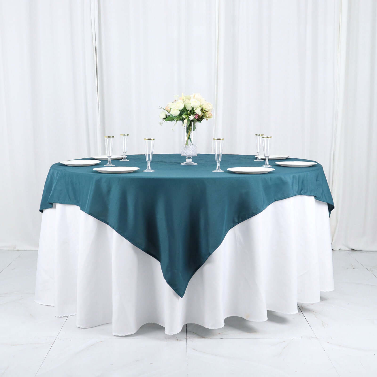 Polyester 70"x70" Table Overlay Square Tablecloth Peacock Teal - Wrinkle-Resistant & Durable Table Cover