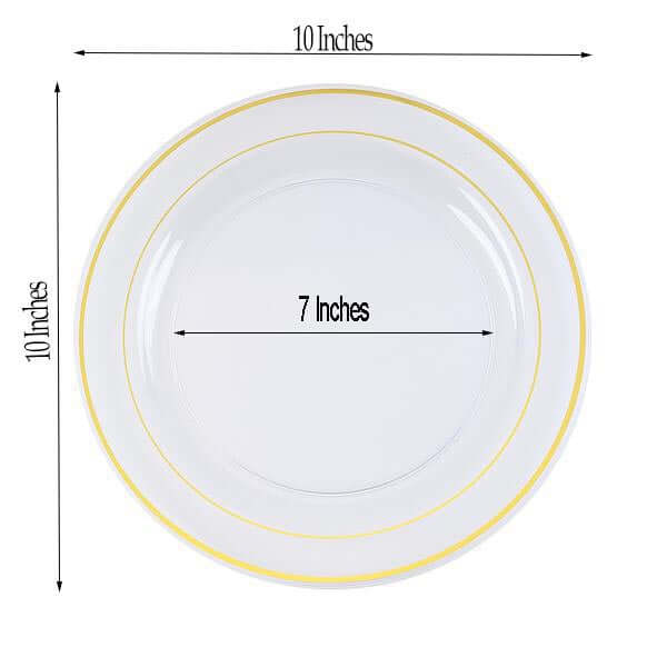 10-Pack Plastic Dinner Plates Clear with TrÃ¨s Chic Gold Rim - Perfect Disposable Party Plates 10"