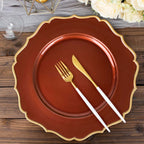 6-Pack Acrylic Round Charger Plates 13" in Terracotta (Rust) with Gold Scalloped Rim, Decorative Dinner Party Plastic Charger Tableware