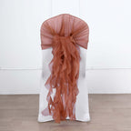 Chiffon Chair Sash with Curly Design Terracotta (Rust) - Stylish Chair Decorations