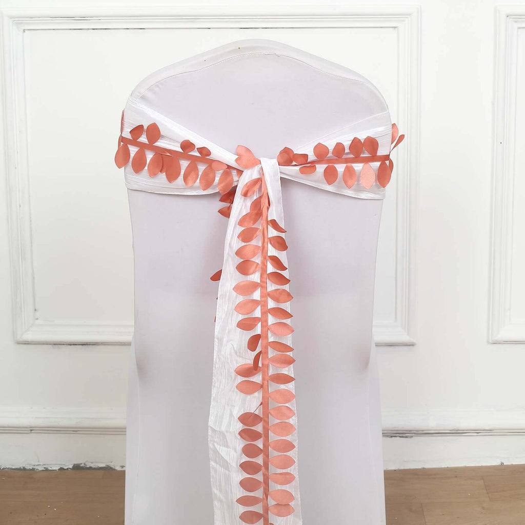 Taffeta Ribbon Sash with 4" Leaf Petal Design Terracotta (Rust) 50ft - Sophisticated Artificial Fabric Garland