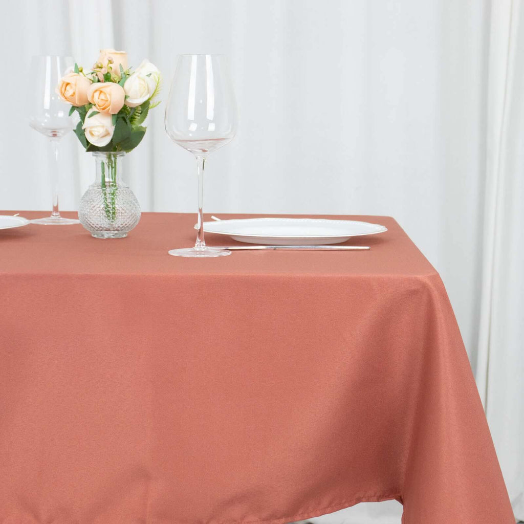 Premium Polyester 54"x54" Table Overlay Square Tablecloth Terracotta (Rust) - Stain and Wrinkle-Resistant 220GSM Table Topper