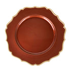 6-Pack Acrylic Round Charger Plates 13" in Terracotta (Rust) with Gold Scalloped Rim, Decorative Dinner Party Plastic Charger Tableware