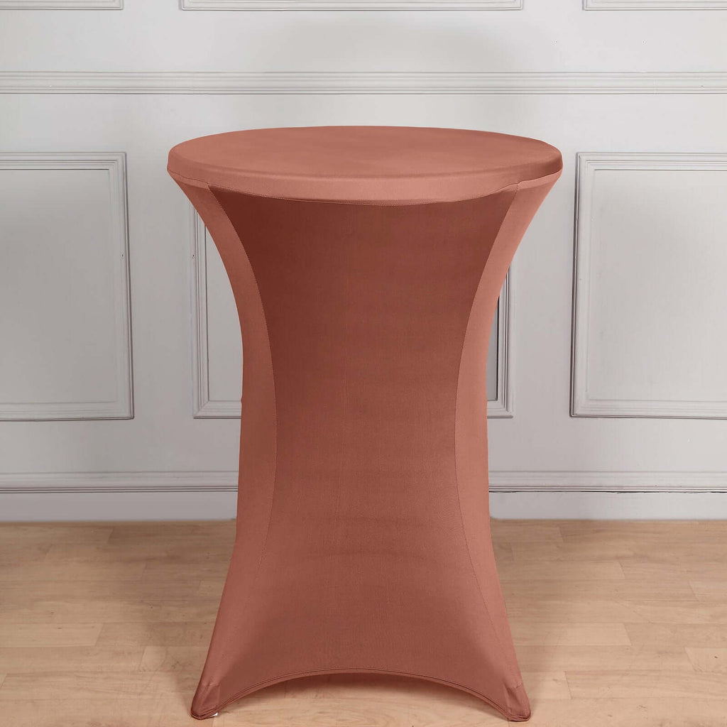 Spandex 30" Round Cocktail Table Cover Terracotta (Rust) - Easy to Maintain Stretch Fitted Highboy Tablecloth