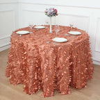 Taffeta 120" Round Tablecloth Terracotta (Rust) | 3D Leaf Petal Design Seamless Table Cover