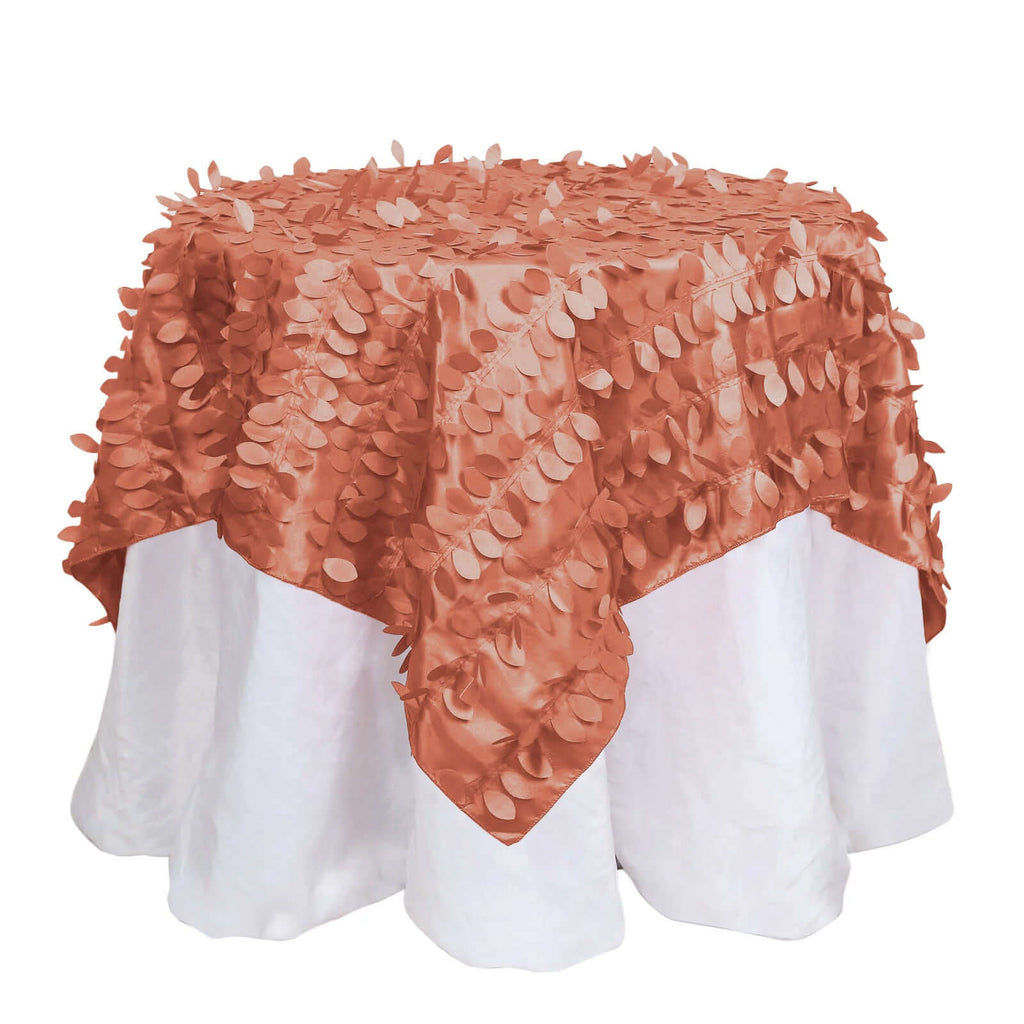 Taffeta 54"x54" Table Overlay Square Tablecloth Terracotta (Rust) 3D Leaf Petal Table Cover
