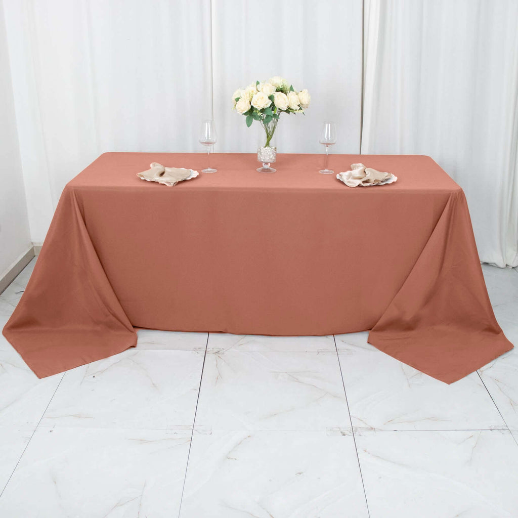 Premium Polyester 90"x132" Rectangle Tablecloth Terracotta (Rust) - Seamless 220GSM Stain-Resistant Table Cover