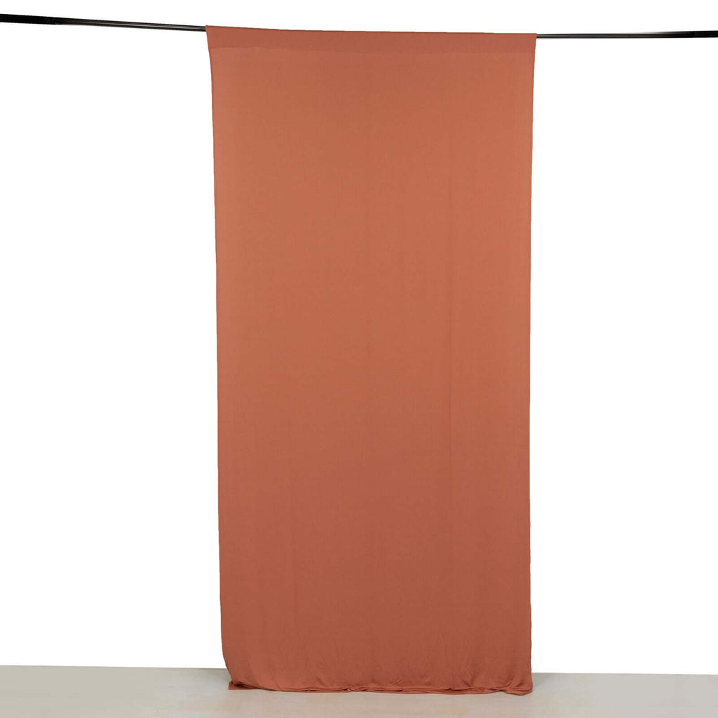 Terracotta (Rust) 4 - Way Stretch Spandex Event Curtain Drapes, Wrinkle Free Backdrop Event Panel with Rod Pockets - 5ftx10ft - Bell Racket Store