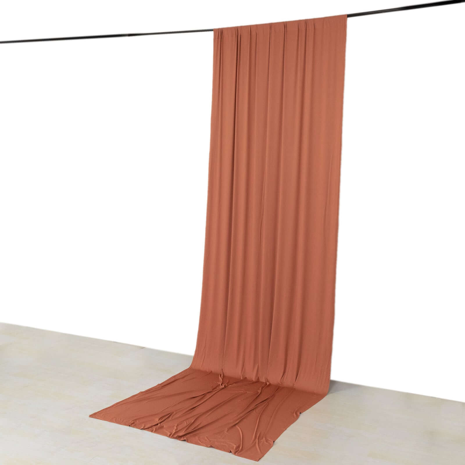 Terracotta (Rust) 4 - Way Stretch Spandex Event Curtain Drapes, Wrinkle Free Backdrop Event Panel with Rod Pockets - 5ftx14ft - Bell Racket Store