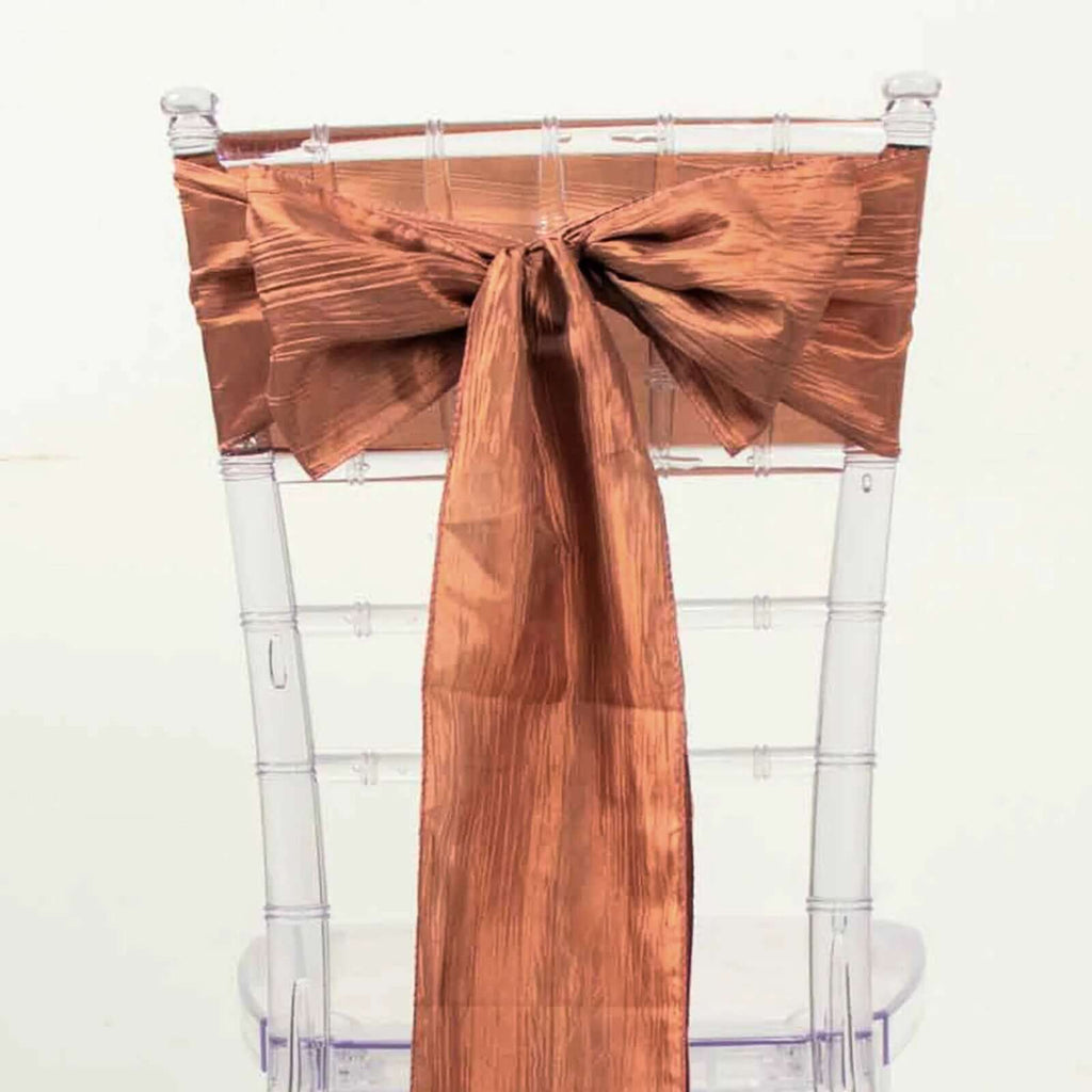 5 Pack Taffeta 6"x106" Chair Sashes Terracotta (Rust) Accordion Crinkle Texture - Stylish Decor for Weddings & Gatherings