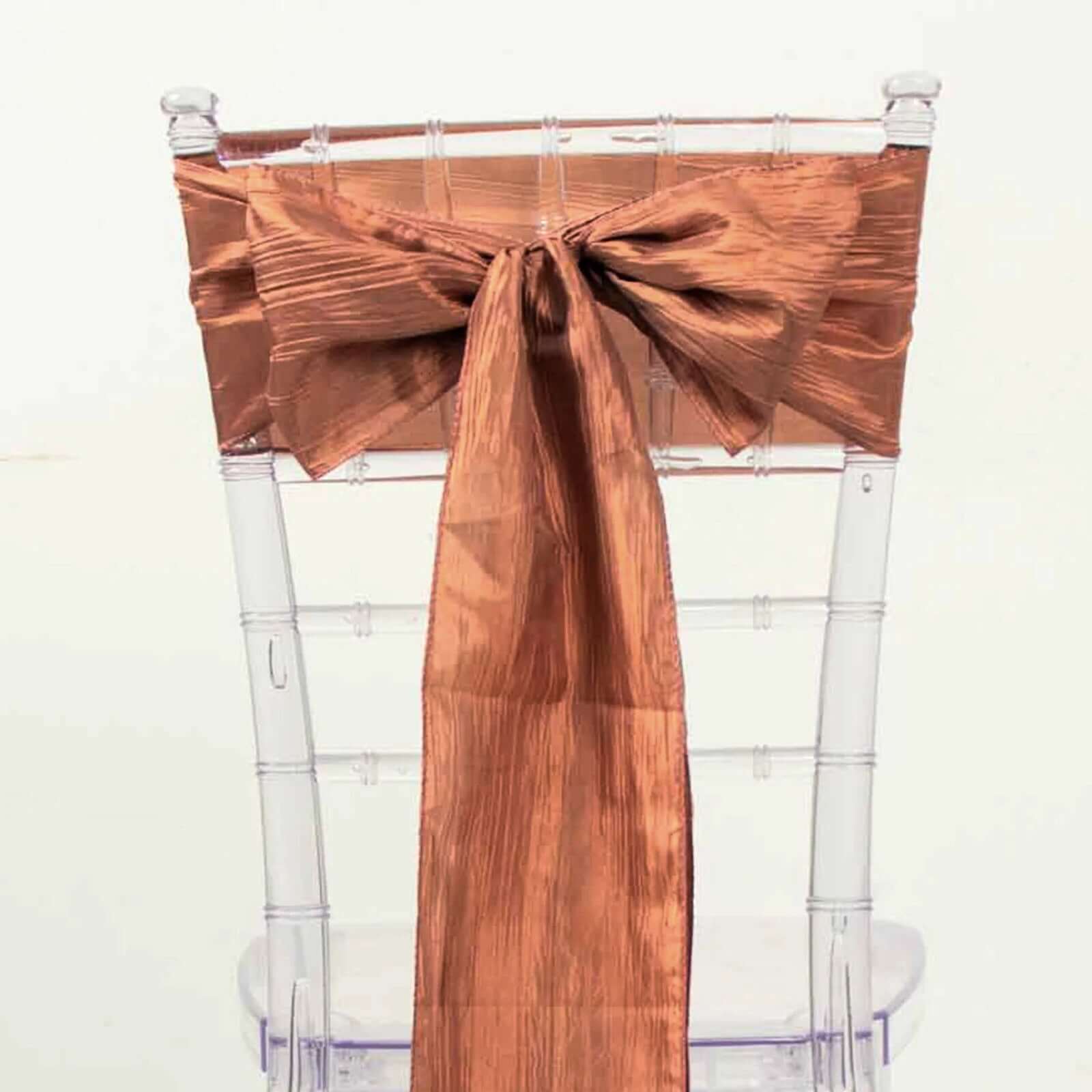 5 Pack Taffeta 6"x106" Chair Sashes Terracotta (Rust) Accordion Crinkle Texture - Stylish Decor for Weddings & Gatherings
