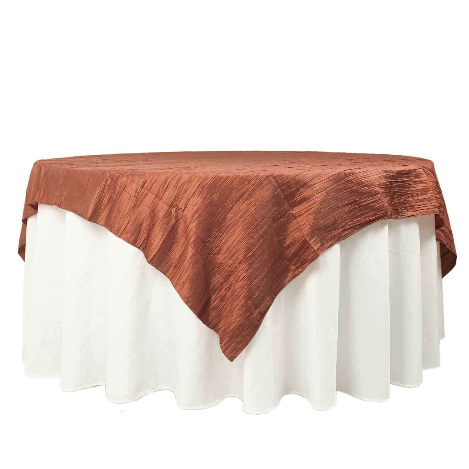 Taffeta 72"x72" Table Overlay Square Tablecloth Terracotta (Rust) - Accordion Crinkle Table Cover