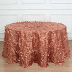 Taffeta 132" Round Tablecloth Terracotta (Rust) | 3D Leaf Petal Design Seamless Table Cover