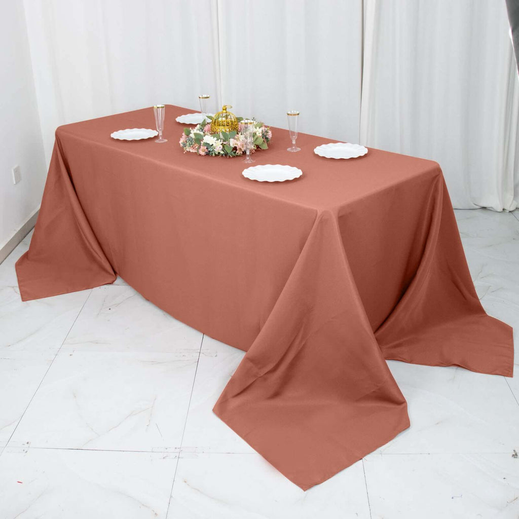 Premium Polyester 90"x132" Rectangle Tablecloth Terracotta (Rust) - Seamless 220GSM Stain-Resistant Table Cover