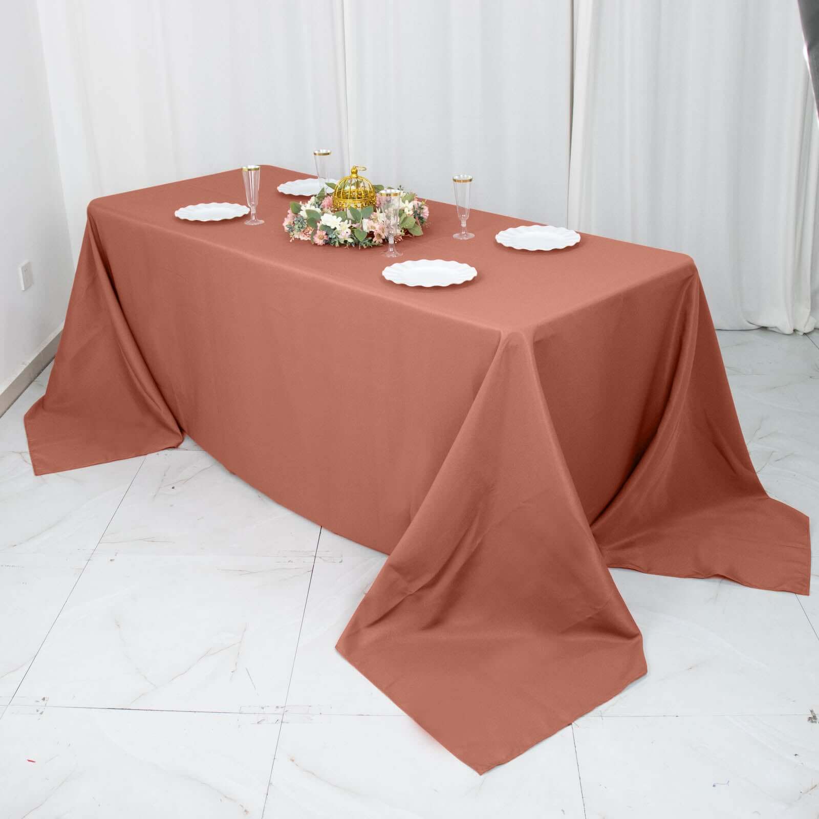 Premium Polyester 90"x132" Rectangle Tablecloth Terracotta (Rust) - Seamless 220GSM Stain-Resistant Table Cover