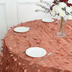 Taffeta 120" Round Tablecloth Terracotta (Rust) | 3D Leaf Petal Design Seamless Table Cover