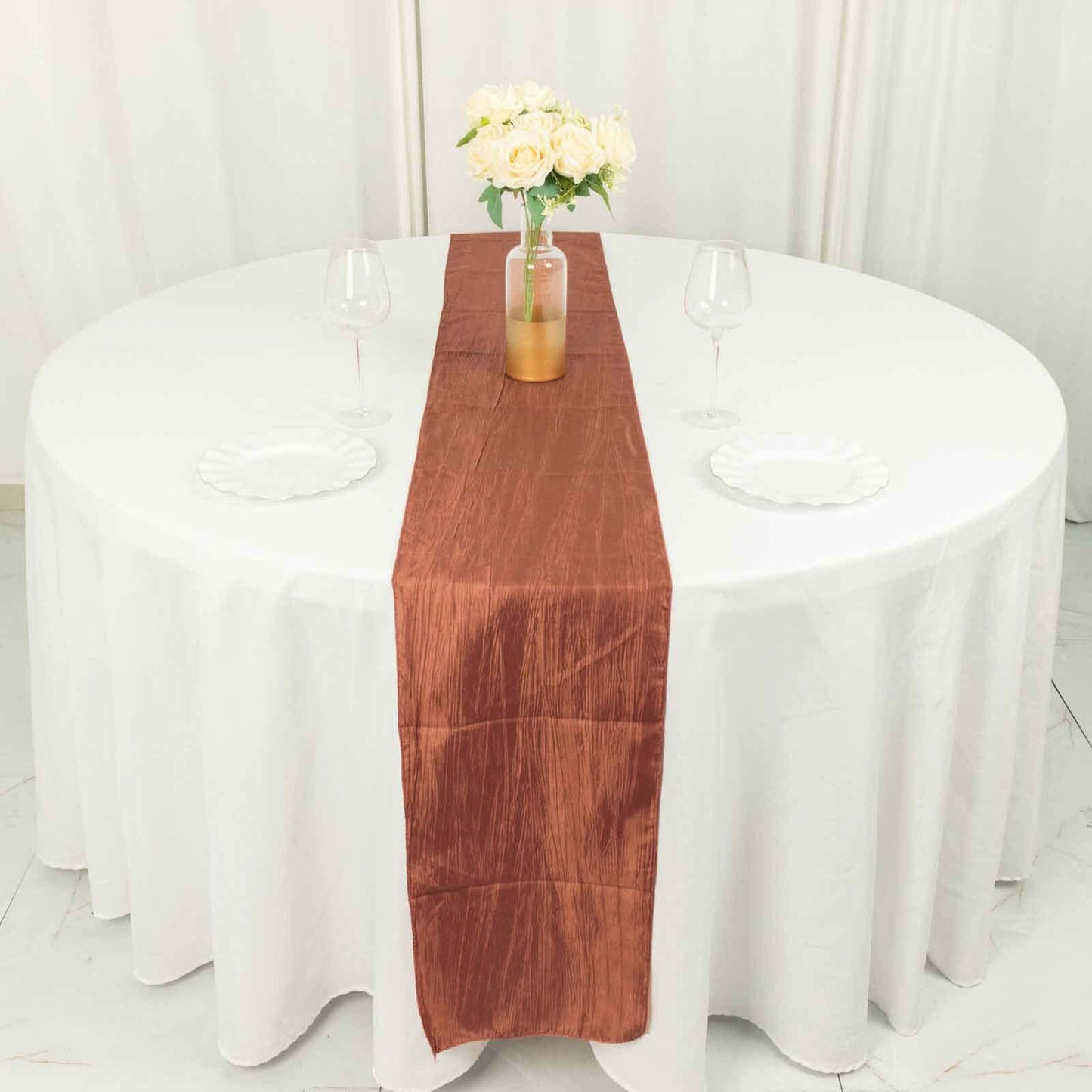 Taffeta 12"x108" Table Runner Terracotta (Rust) - Accordion Crinkle Design